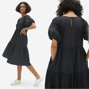 Everlane The Cotton Tiered Black Midi Dress